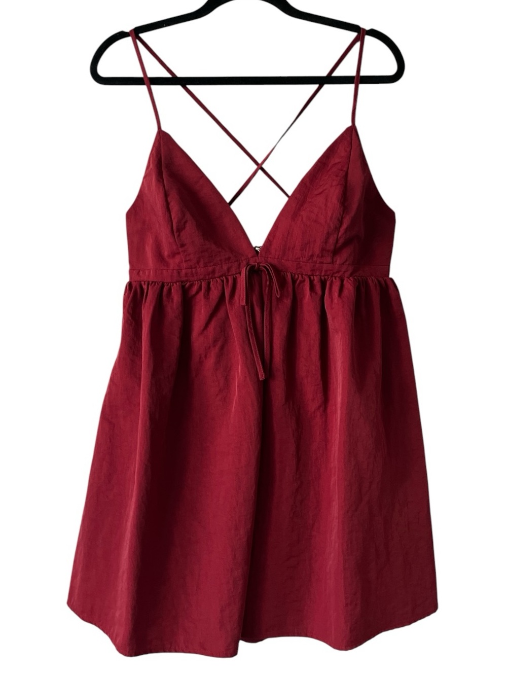 Lulu's Deep Wine Red Crisscross Babydoll Cami Mini Dress XL